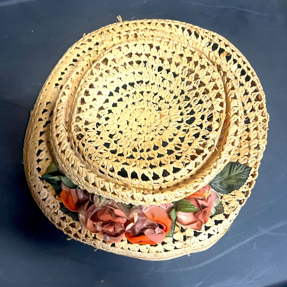 Vintage Straw Hat With Flowers